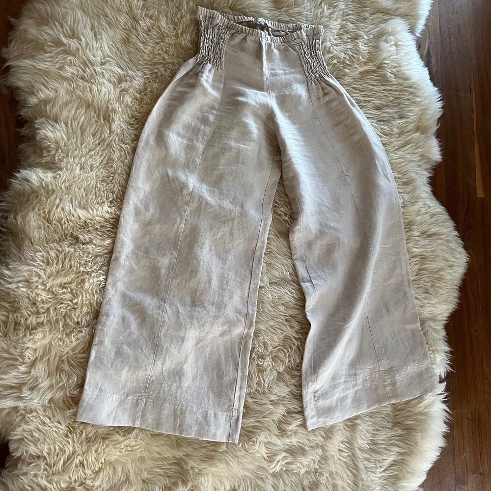 Wrap London linen smocked side wide leg pants size 2/4 - Picture 2 of 5